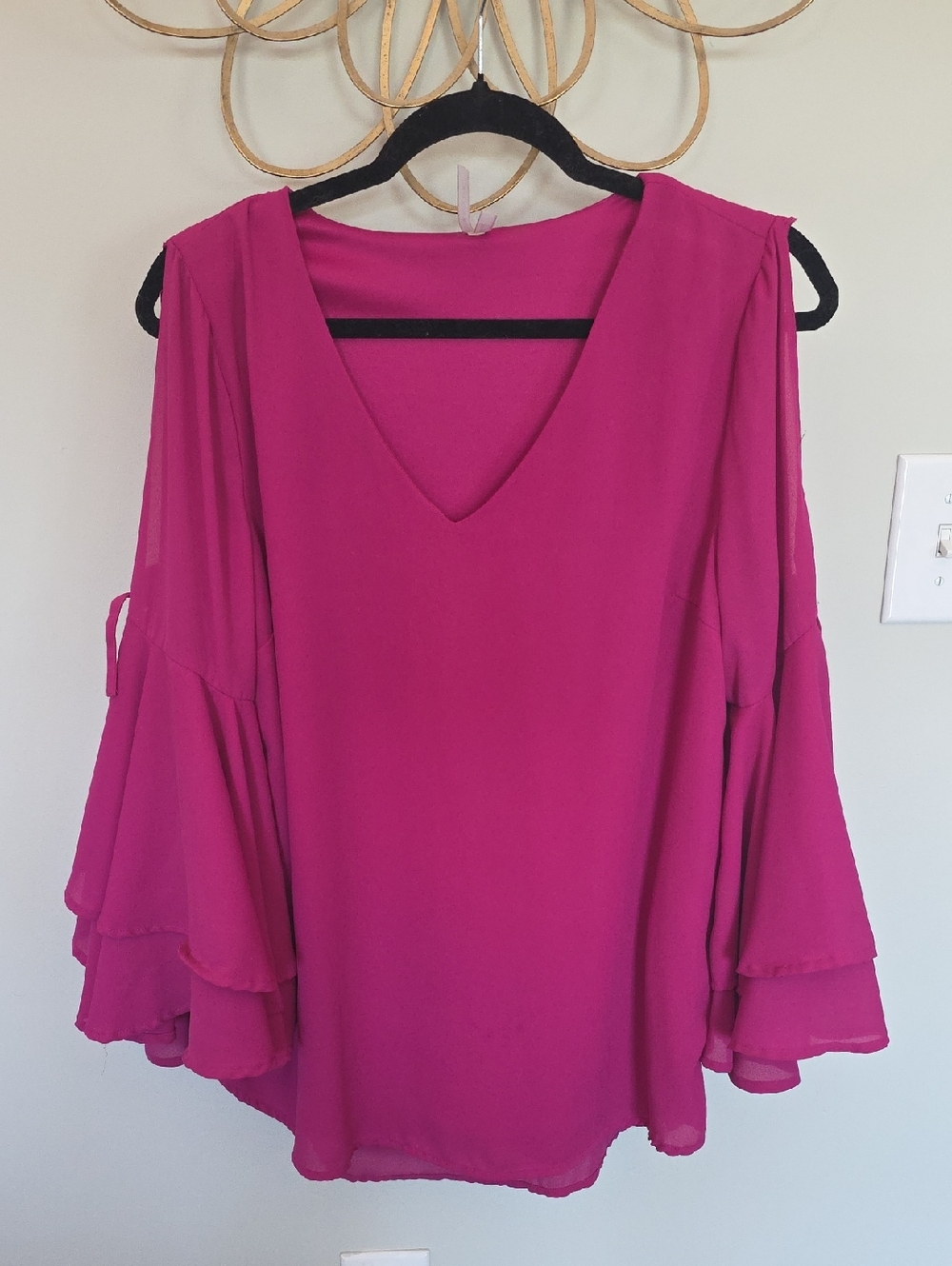V-Neck Cold-Shoulder Tunic in Bright Fuchsia